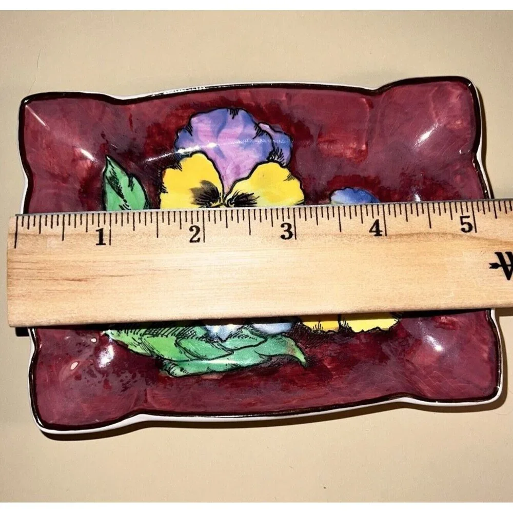 ROYAL DOULTON Porcelain Hair Pin Tray Dish Vanity Pansy 1950s D.6402 7922